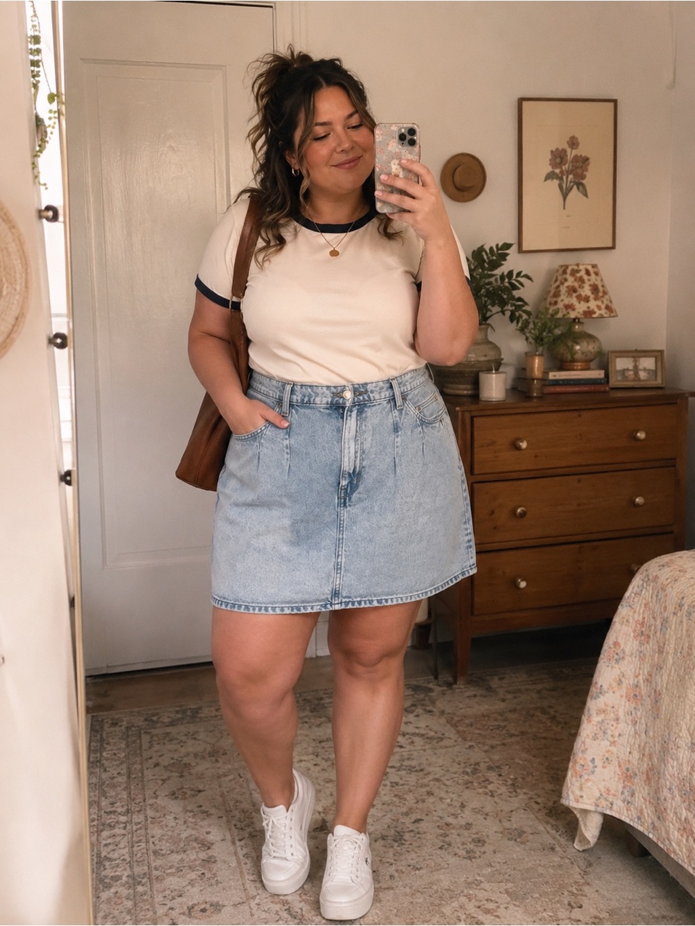 Lightweight light wash denim a -line mini skirt plus size 16